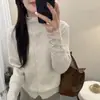Cardigan Suéter Gola Alta para Mulheres 2025 Outono e Inverno Novo Estilo Tricô Jaqueta Top Moda Manga Longa Vazado Camisa Base