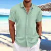 2024 Explosões transfronteiriças Amazon AliExpress Novo Algodão e Linho Masculino Listrado Jacquard Casual Solto Camisa de Manga Curta