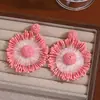 Pendientes de Girasol de Rafia Bohemia para Mujer, Flores Grandes Exageradas, Atmósfera de Verano, Pendientes Estilo Vacaciones en la Costa