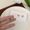 Pendientes de Mariposa Pequeña Distintivos de Plata S925 con Diamantes Completos Mori Dulces Diamantes de Colores Multicolor Pendientes de Moda para Mujer