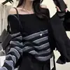 Suéter de punto a rayas de un hombro estilo coreano para mujer, una pieza suave y lujosa para otoño/invierno, de una belleza única y perfecta como capa interior o top de hombros descubiertos.