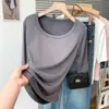 Verão Novo Tricô Canelado Fino Estilo Coreano Senso de Design Manga de Cinco Pontos Camiseta Feminina Emagrecedora Versátil Gola Redonda Top