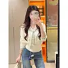 Ootd de Principios de Otoño Chal con Cuello Azul Estilo Preppy Tejido para Mujer Nuevo Suéter Casual 2025 Primavera y Otoño con un Toque de Alta Gama