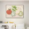 Pintura Decorativa para Restaurante, Mural Estilo Crema para Comedor, Caqui Simbolizando Buena Fortuna, Buen Significado, Pintura Colgante de Pared para Fondo de Mesa de Comedor, Arte de Pared Simple