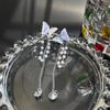 Pendientes sin orejas con borlas de diamantes de imitación y perlas de dulce niña, con clip de hueso de oreja de mariposa, súper pendientes de moda de hada