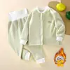 Conjunto de ropa interior térmica para bebé para invierno, conjunto de otoño de alta cintura con protección para la barriga forrado de forro polar para bebé, pijama para niños