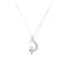 Collar de Gato Luna de Cobre Blanco de Moda Tendencia Accesorios de Deseo para Mujeres, Lujo Ligero Nicho Diseño de Gama Alta Colgante Incrustado de Diamantes Venta al por Mayor