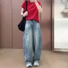 Jeans de pierna ancha rasgados talla extra para mujer, nuevo estilo de verano 2026, delgados, holgados rectos, de pierna curva, para mujeres talla extra