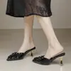 Zapatillas de Media Pantufla con Dedos Decorados de Lujo Francés para Mujer, Conjunto de Zapatillas Puntiagudas con Pedrería, Sandalias de Tacón Alto Talla Grande con Falda
