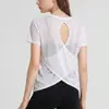 Ropa de Yoga de Malla para Mujer, Manga Corta de Verano Hueca Espalda Bonita Camiseta Holgada, Top Transpirable de Secado Rápido para Correr y Fitness