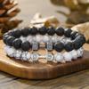 Pulsera Nueva de Cuentas Piedra Volcánica Turquesa Blanca Pulsera Mancuerna Joyería Europea y Americana Pulsera de Piedra Natural para Pareja Mujer