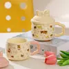Taza de oso con pajarita linda, vaso de agua de alta apariencia con tapa para uso en la oficina y el hogar, taza de desayuno estilo ins para niñas