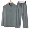 Ropa tradicional de estilo chino para hombres de mediana edad y ancianos, nuevo traje de estilo chino para primavera y otoño, atuendo de verano de manga larga para abuelos, adecuado para edades de 60 a 70 años