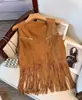 Colete Cardigan Bordado com Franjas e Gola V em Camurça Sintética Estilo Étnico Retro para Mulheres com um Design Chinês Novo Único e Chique
