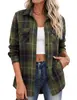 Colección de otoño 2026 Amazon Europa y América comercio electrónico transfronterizo: camisa casual de manga larga para mujer, de cuadros, con botones, con bolsillo, corte holgado