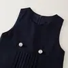 Vestido Colegial Sem Mangas Plissado Azul Marinho Infantil Estilo Coreano Nova Coleção Primavera e Outono 2025 Peça Única Dropshipping