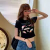 Ropa de mujer talla grande para chicas gordas estilo retro americano top corto verano nuevo estilo estilo chica caliente camiseta estampada de manga corta moda ins