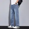 Jeans de Verano Delgados de Lyocell con Cintura Elástica de Tencel para Hombre, Marca de Moda High Street, Pantalones Rectos Versátiles y con Caída