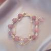 Celebridad de Internet Super Inmortal Mori Pulsera Falsa de Dos Piezas Cadena Metálica para Mujer Perla Cristal de Fresa Pulsera Hecha a Mano con Perlas Pulsera para Novia Estudiante