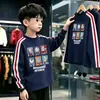 Camiseta de manga larga de algodón puro con tres rayas para niño, modelo nuevo 2026, para primavera y otoño, top base elegante de corte holgado para niños, estilo ins