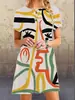 Verão Novo Europeu e Americano Estampado Rosto Abstrato Bolsinha Ultra Curta Vestido Vestido Princesa Versátil