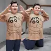 Pijama de algodón puro de manga larga para niños talla grande, para primavera y otoño, cuello redondo, conjunto de ropa de casa estilo caricatura para jóvenes, holgado y moderno