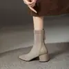 Botines de Tacón Grueso para Mujer, Botas Ajustadas, Tacones Altos, Nuevos Botines de Gamuza Otoño e Invierno 2024, Botas de Media Caña Ajustadas con Punta Fina para Mujer