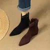 Botas Vaqueras Retro de Gamuza Suave Estilo Nuevo 2026 para Mujer con Tacón Grueso Botines Cortos Botines Chelsea de Invierno Mate con Punta