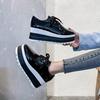 Zapatos de talla grande para mujer de comercio exterior 2024 primavera y otoño nuevos estilo europeo y americano cabeza redonda con cordones suela gruesa tipo muffin para mujer en stock venta al por mayor