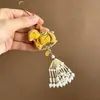 Produto Acabado: Pingente de Celular em Brocado Colorido Dupla Face em Forma de Cabaça, Chaveiro de Bolsa com Borla Roxa, Cor Roxa, Feito à Mão