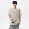 Camisa Polo Falsa de Duas Peças com Textura de Espiga de Trigo Americana para Homens e Mulheres, Verão Estilo Old Money Solta Casual Gola Lapela Manga Curta Top