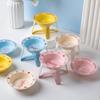 Tazón Platillo Volador con Base Corta de Hierro Cerámica para Mascotas con Soporte para Tazón Tazón para Gato Tazón para Perro Antivuelco Tazón de Agua Estilo Creativo Simple