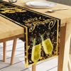 Nuevo Camino de Mesa de Lino Estampado Transfronterizo Fiesta de Cumpleaños Tema Negro Dorado Aislamiento de Mesa Festivo Mantel Antiincrustante al por Mayor