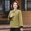Ropa de Maternidad Nuevo Estilo Chino Bordado de Cerezas Abrigo de Lana Estilo Chino Botón de Rana Holgado Corto Bloque de Color Manga Plegada Abrigo de Lana de Doble Cara