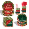Tema de Árbol de Navidad Fiesta de Navidad Plato de Papel Desechable Decoración Festiva para Fiesta Plato de Papel Vaso de Papel Arreglo de Servilletas