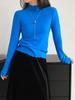 Camisa Base com Gola Meia-Alta Franzida Jiangzuo para Mulheres, Nova T-shirt de Manga Longa 2025, Cor Sólida, Top Interno Slim Fit U1332