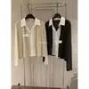 Blusa Falsa de Dos Piezas Estilo Old Money Verde Limón con Té Verde para Mujer, Top de Manga Larga de un Solo Botón para Otoño