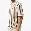 Camiseta Casual de Punto de Manga Corta a Rayas y Bloques de Color Calada Estilo Americano, Nueva de Verano para Hombre, Top Versátil de Moda