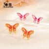 Pendientes de mariposa coloridos de plata de ley S925 para mujer, con esmalte degradado y diseño de mariposa ahumada. Regalo de alta gama para el Día de la Madre.