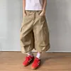 Calça Cargo Pleated Cropped Estilo Retrô Americano para Homens e Mulheres, Novo Estilo de Rua de Verão Versátil Solta Reta Wide-Leg Tendência