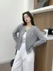 Cárdigan de Punto de Color Sólido con Botones para Mujer Otoño Nuevo Holgado Delgado de Manga Larga Chaqueta Casual Superior Exterior