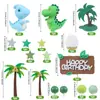 16 Piezas Tema Parque de Dinosaurios Goma Suave 3D Tyrannosaurus Rex Verde Dinosaurio Azul Árbol de Coco Decoración de Pastel Adorno