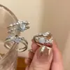 Anillo Abierto Oceánico Azul Amor Luna Cúbica de Circonio Set de Tres Piezas Personalizado para Mujer Lujo Ligero Diseño de Nicho Accesorios para Manos