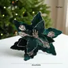 Flor de Natal com glitter dourado transfronteiriça 25cm veludo lantejoula flor artificial decoração de Natal acessório para guirlanda de árvore de Natal