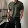 Camisa Polo de Manga Corta para Hombre Estilo Americano de Peso Pesado, Madura y Estable, Puños Ajustados, Camiseta Casual Deportiva para Fitness, Cuello Henley de Verano