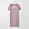 Vestido de verano nuevo estilo, empalmado, imitación dos piezas, cuello redondo, manga corta, modal, moda, simple, holgado, talla grande, vestido para casa