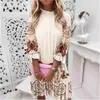 Ropa de mujer transfronteriza 2021 Nueva estación independiente de Amazon Vestido jersey estampado plisado de manga de siete puntos para otoño e invierno