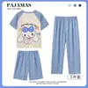 Conjunto de Pijama de Tres Piezas para Niños, Shorts de Manga Corta, Pantalones Largos, Pantalones Casuales Lindos de Dibujos Animados, Ropa para Padres e Hijos, Ropa de Casa para Niños Tallas Mediana y Grande, Moderno
