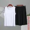 Novo conjunto de verão masculino de modal plus size com shorts de cintura elástica, conjunto casual para casa, conjunto de duas peças solto e oversized