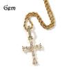 Colgante de cruz vintage con circonita cuadrada en forma de T, estilo europeo y americano, de cobre, con cadena para suéter que combina con todo, joyería de hip hop